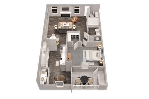 Floor plan for 1 bed, 1 bath, 780 sqft